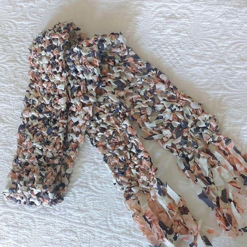 Handmade Silk Scarf Upcycled Floral Pink Cream Gray Soft